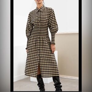 Stockholm Atelier & Other Stories Women’s 4 Plaid Button Down Smocked Midi Dress